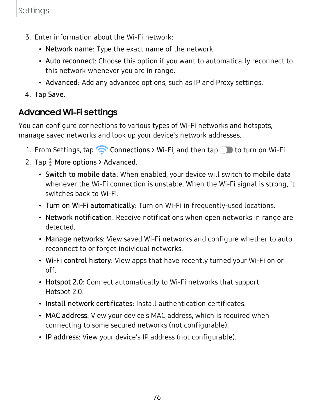 Advanced Wi-Fisettings