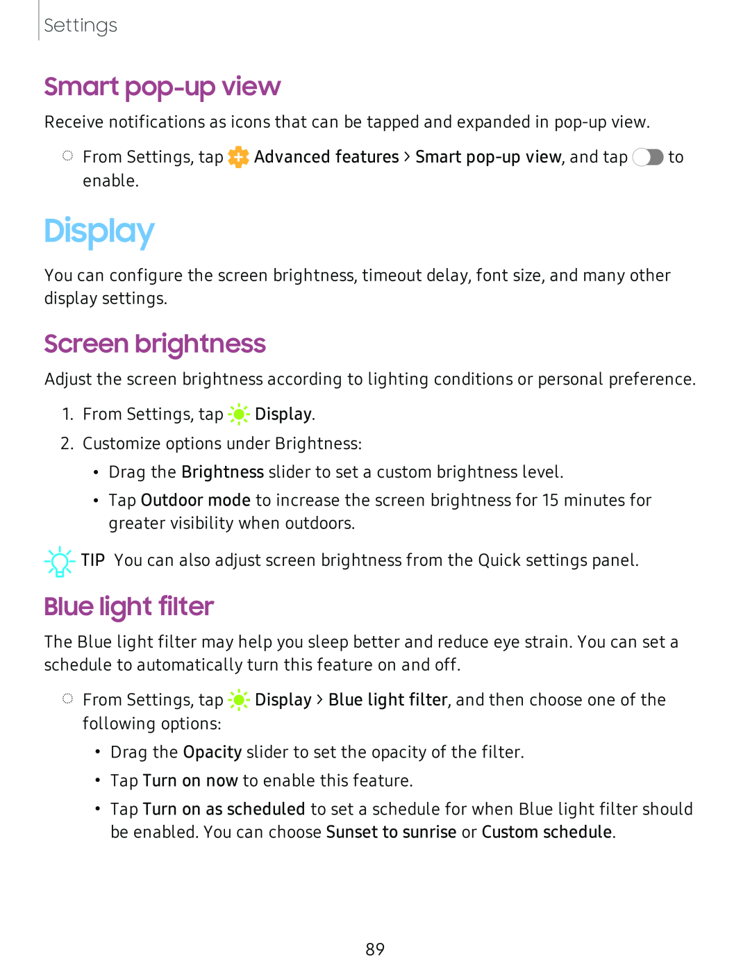 Smart pop-upview Screen brightness