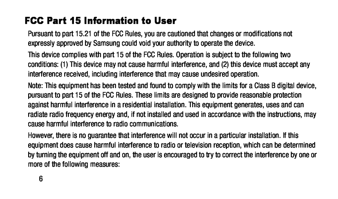 FCC Part 15 Information to User Galaxy Tab A 8.0 T-Mobile