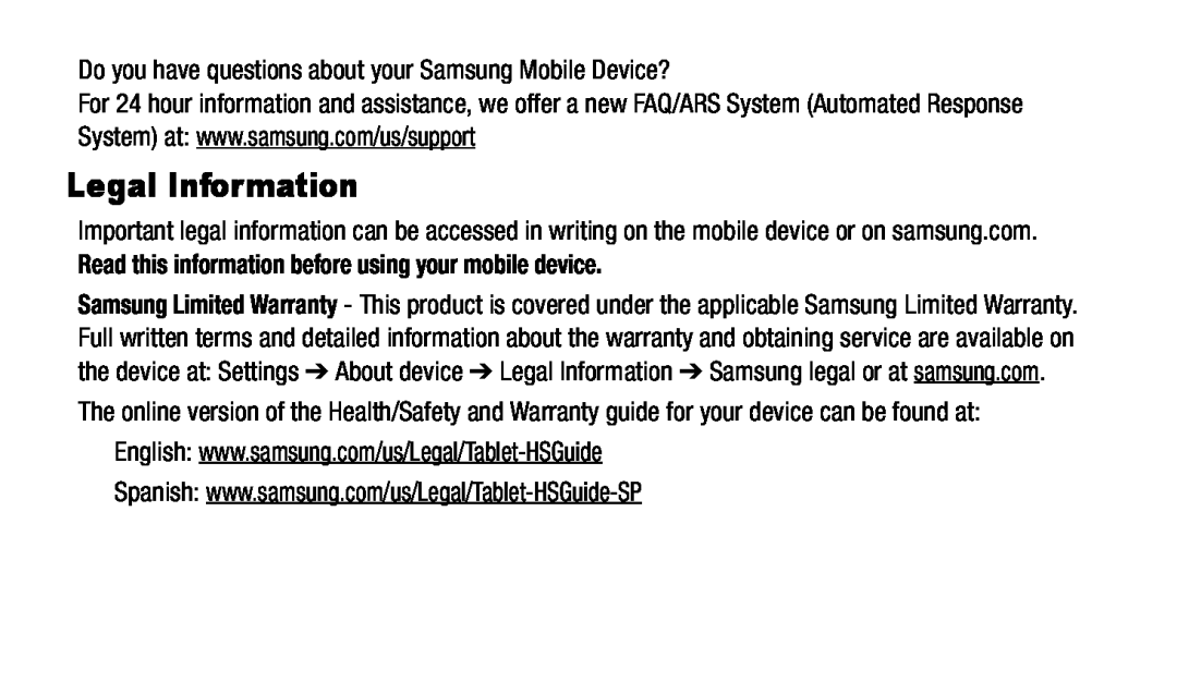 Legal Information Galaxy Tab A 8.0 T-Mobile