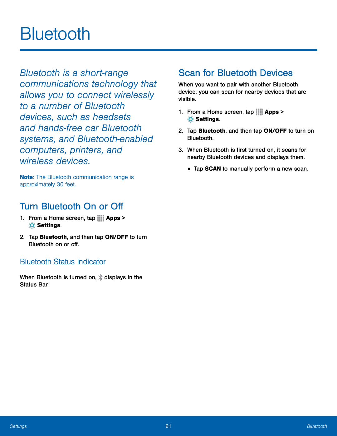 Bluetooth Status Indicator Turn Bluetooth On or Off