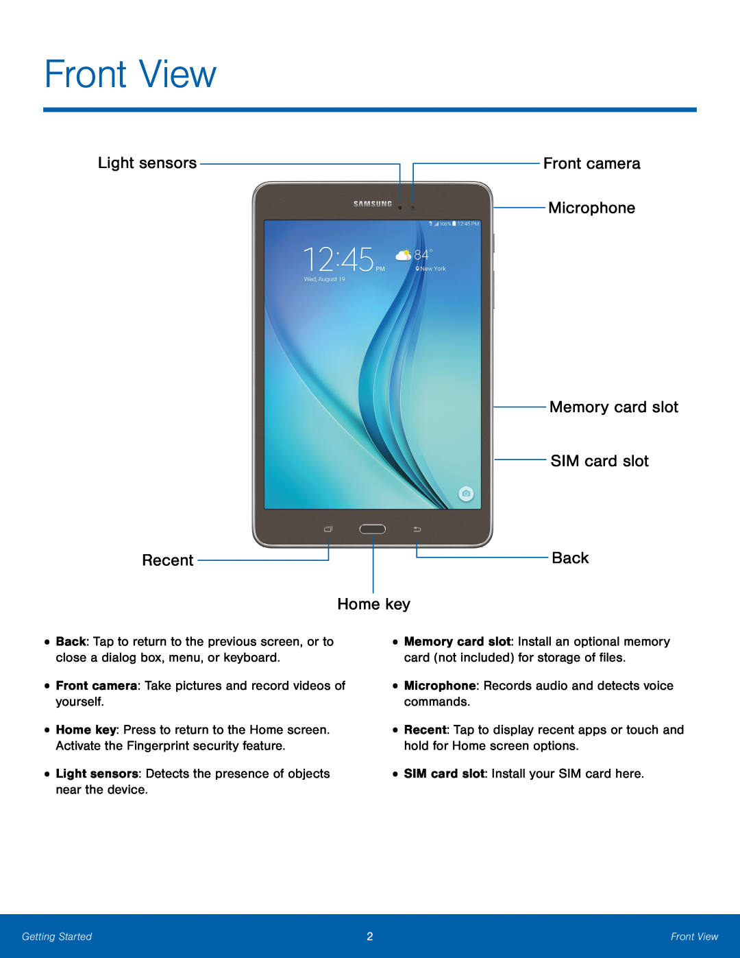 Light sensors Galaxy Tab A 8.0 T-Mobile