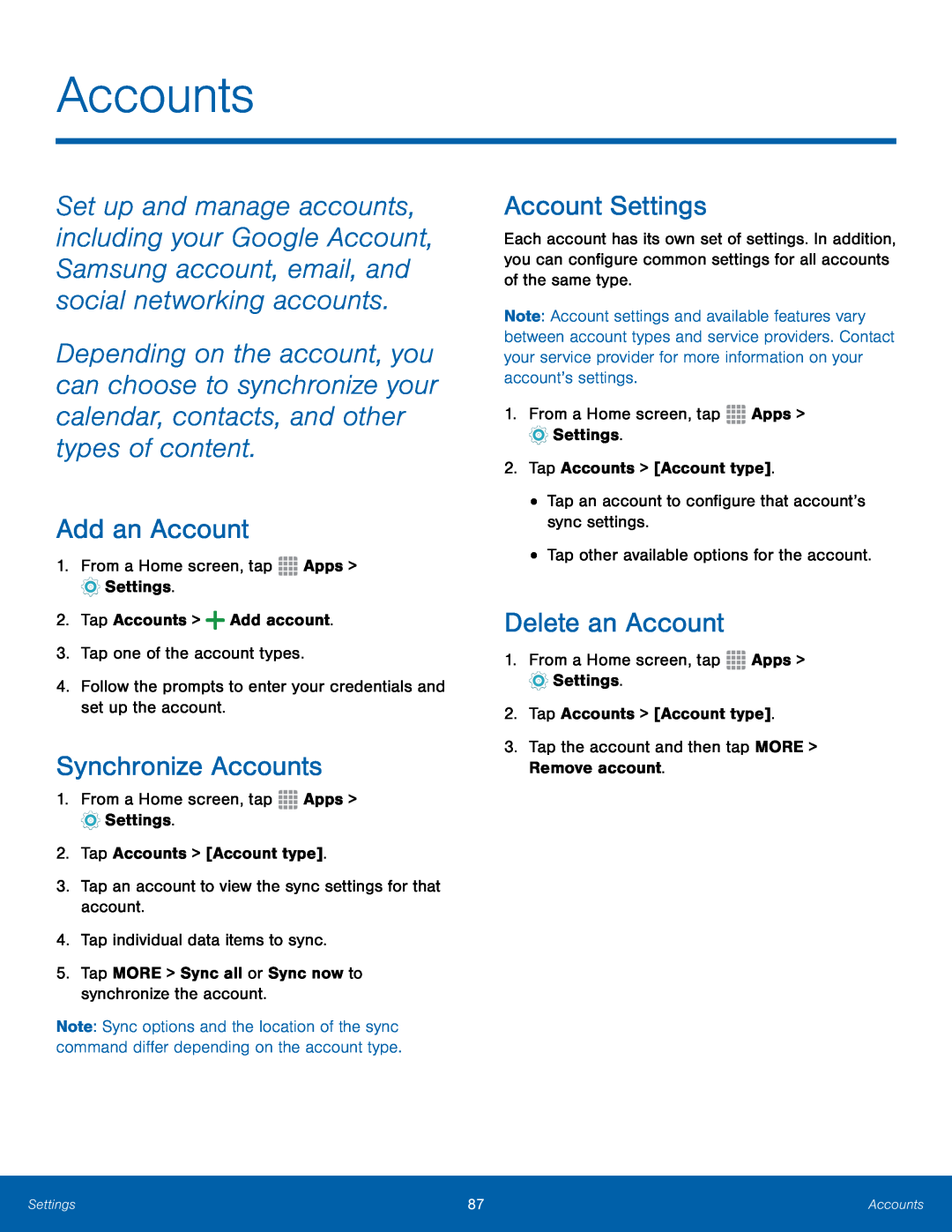 Add an Account Synchronize Accounts