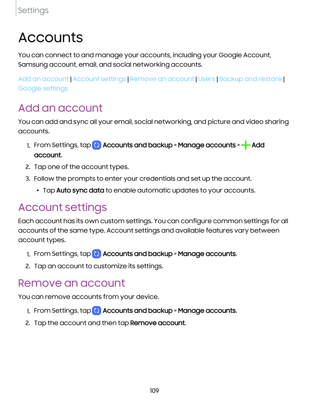 Account settings Galaxy Tab A7 Lite Wi-Fi