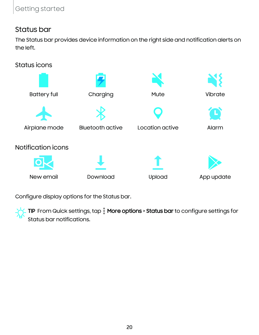 Status icons Notification icons