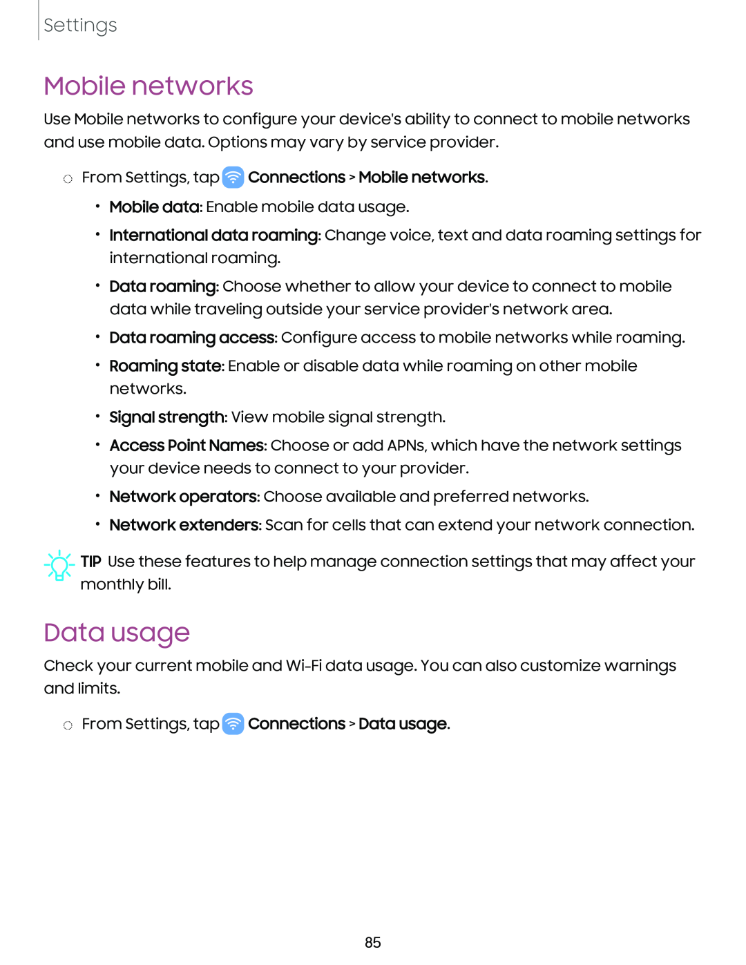 Mobile networks Data usage