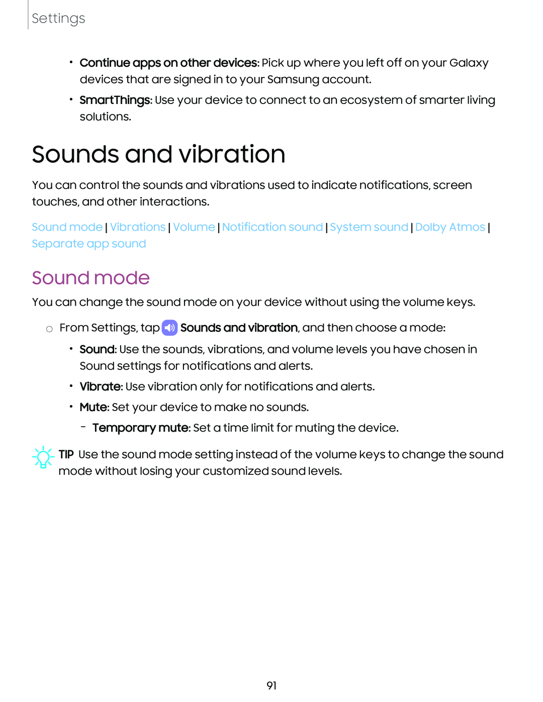 Sound mode Sounds and vibration