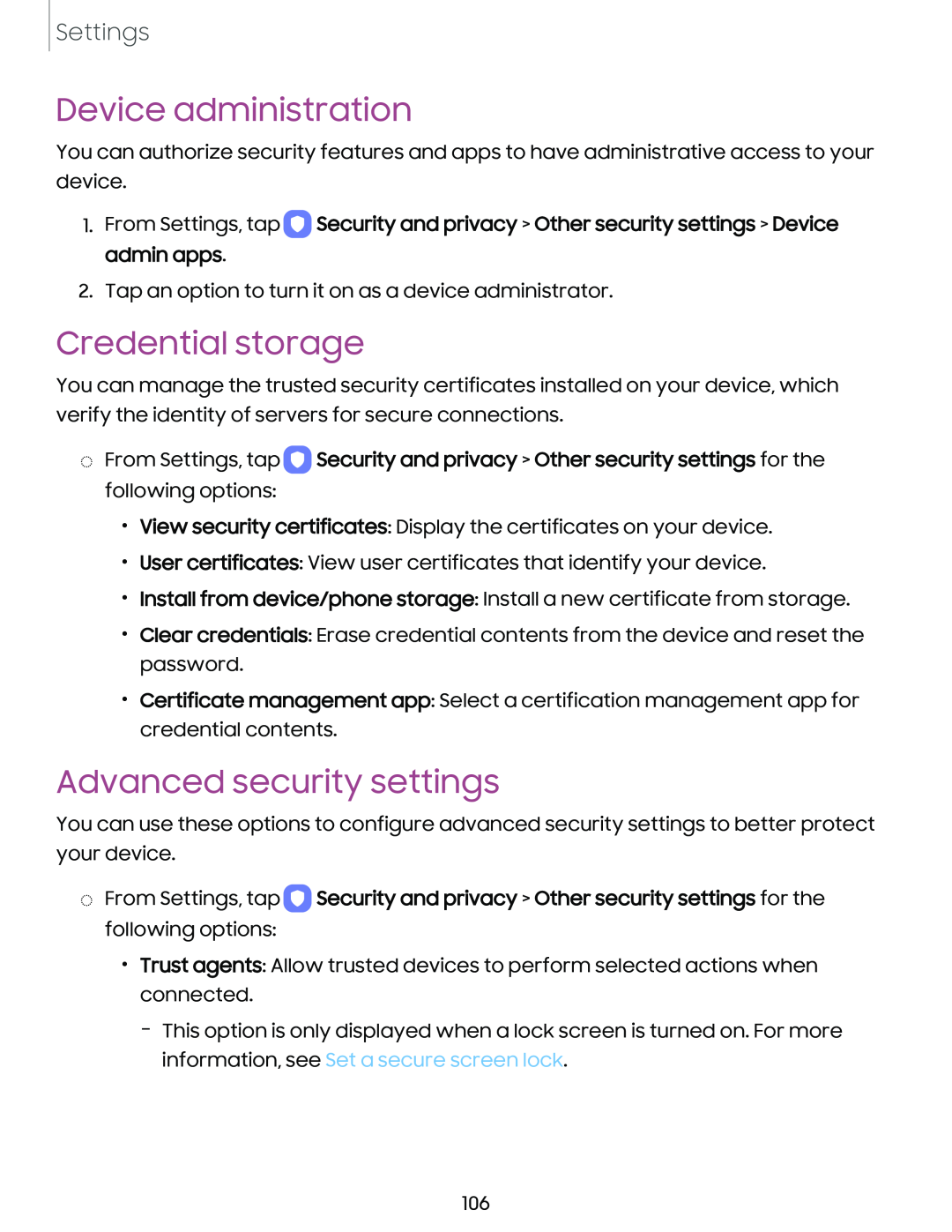 Device administration Credential storage