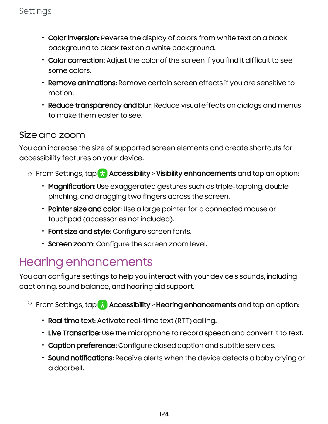 Size and zoom Hearing enhancements