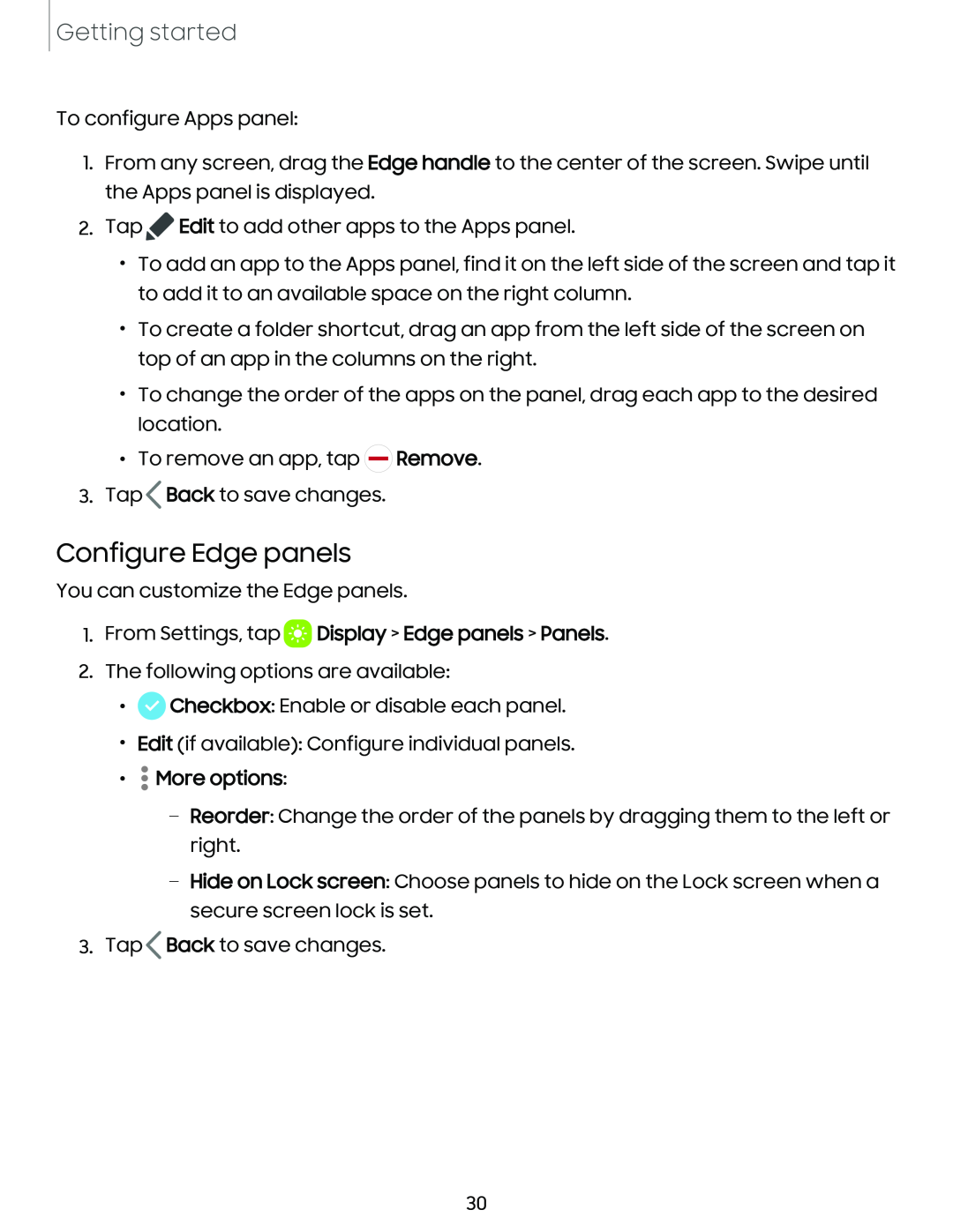 Configure Edge panels