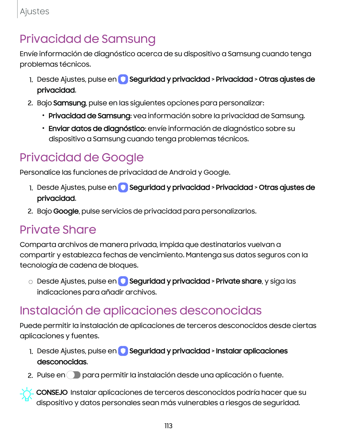 Privacidad de Samsung Privacidad de Google