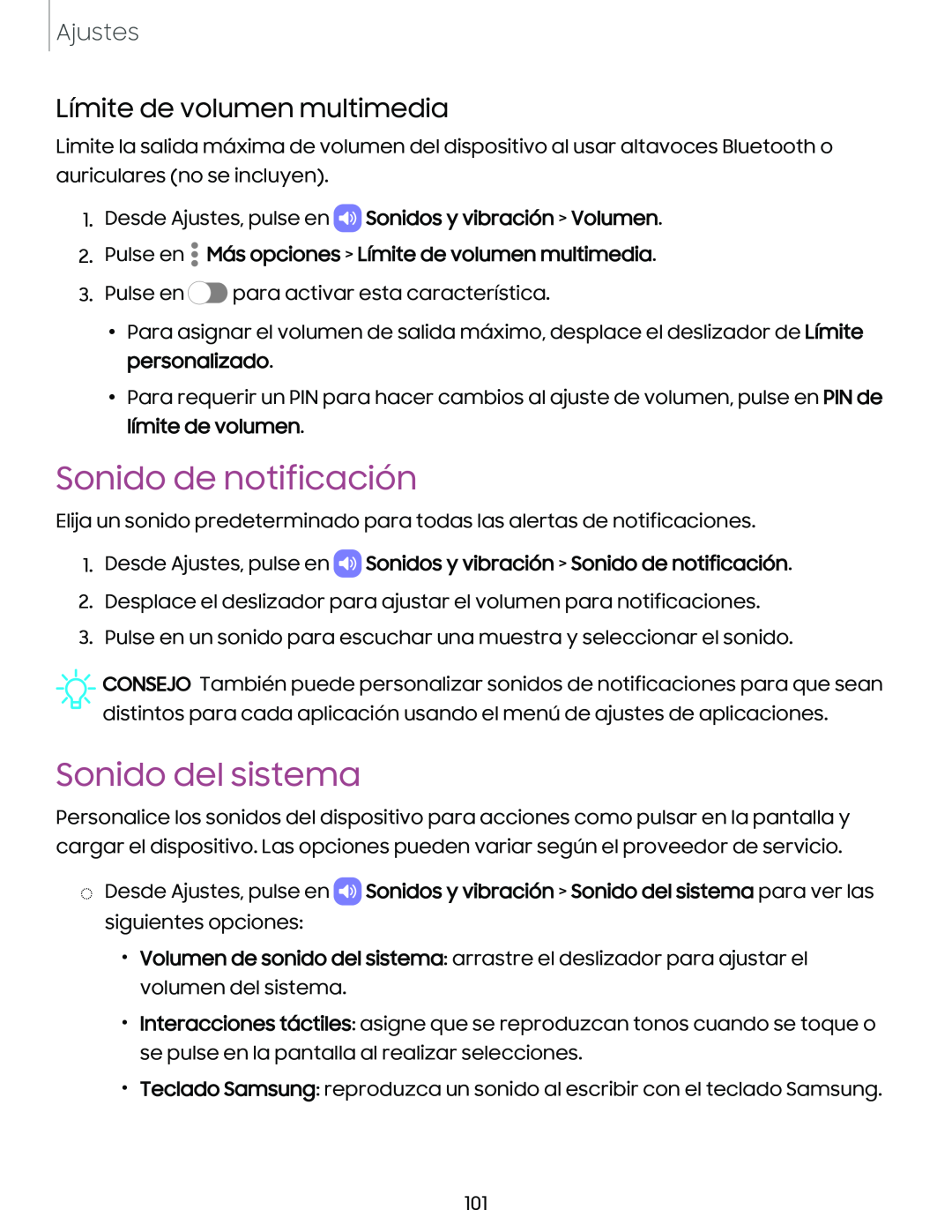 Límite de volumen multimedia Sonido de notificación