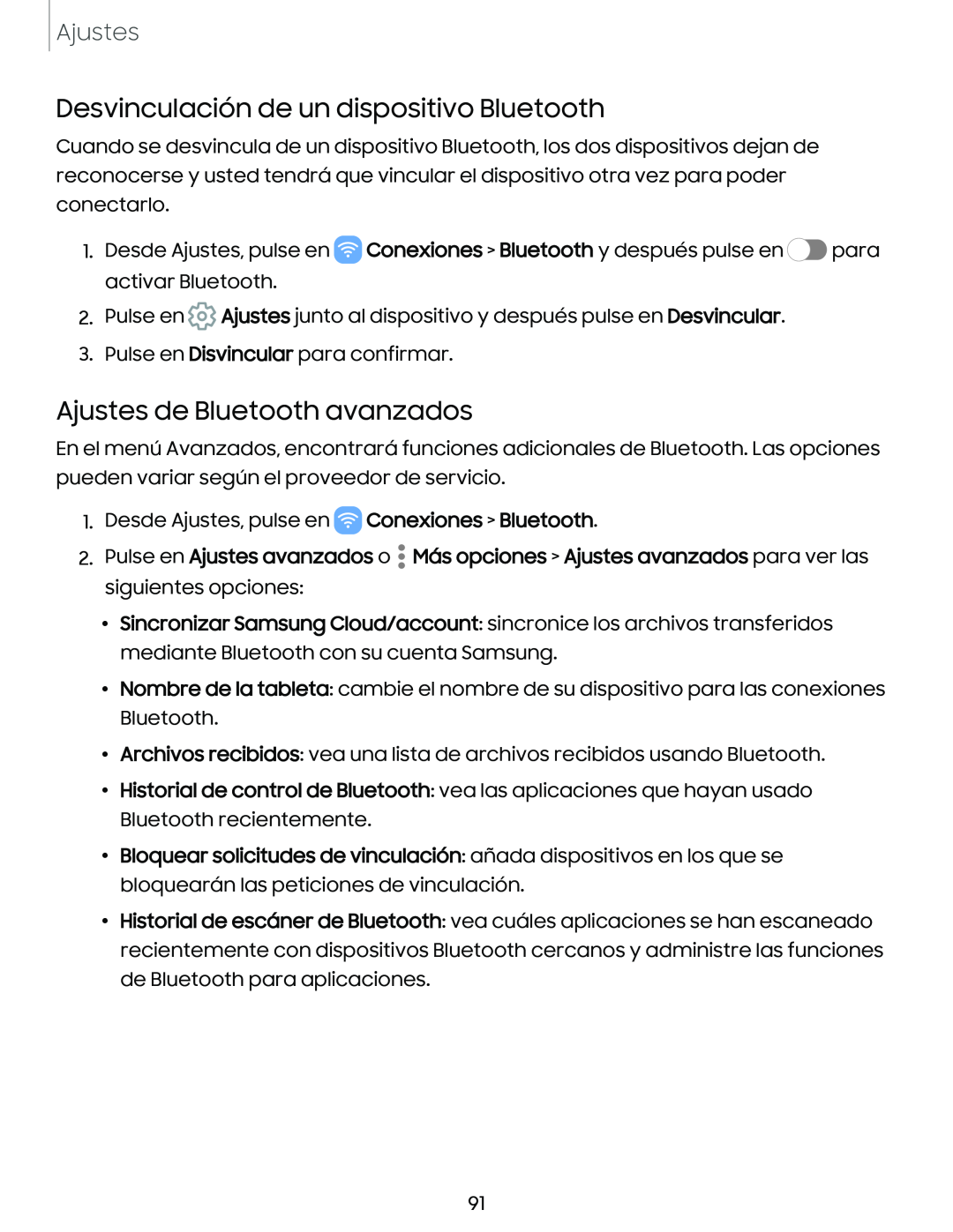 Desvinculación de un dispositivo Bluetooth Ajustes de Bluetooth avanzados