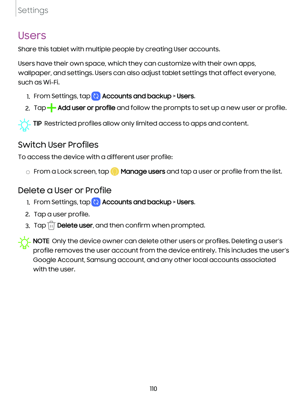 Switch User Profiles Galaxy Tab A7 Lite Spectrum Mobile