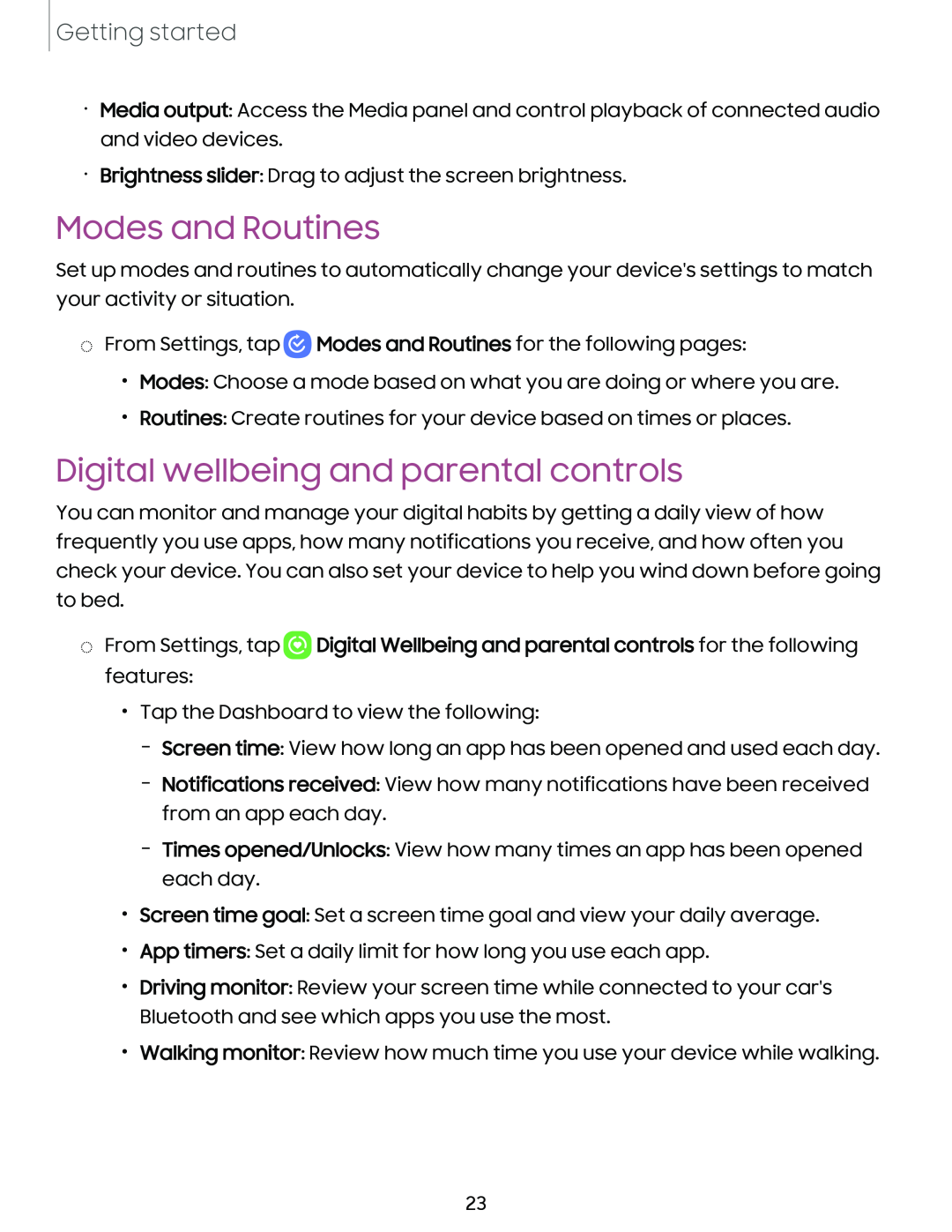 Modes and Routines Digital wellbeing and parental controls