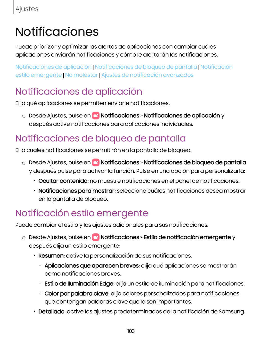 Notificaciones de aplicación Notificaciones de bloqueo de pantalla