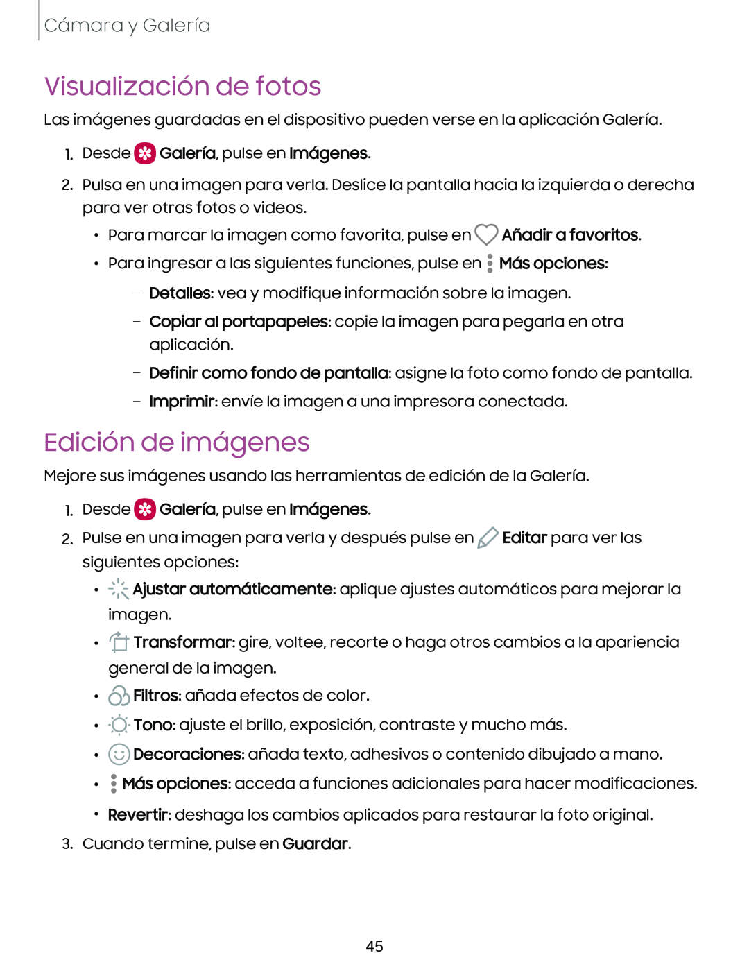 Visualización de fotos Edición de imágenes