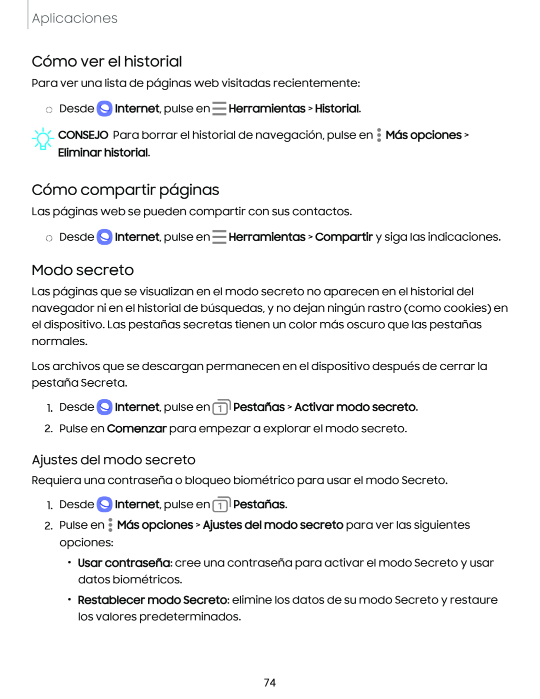 Ajustes del modo secreto Galaxy Tab A7 Lite Spectrum Mobile