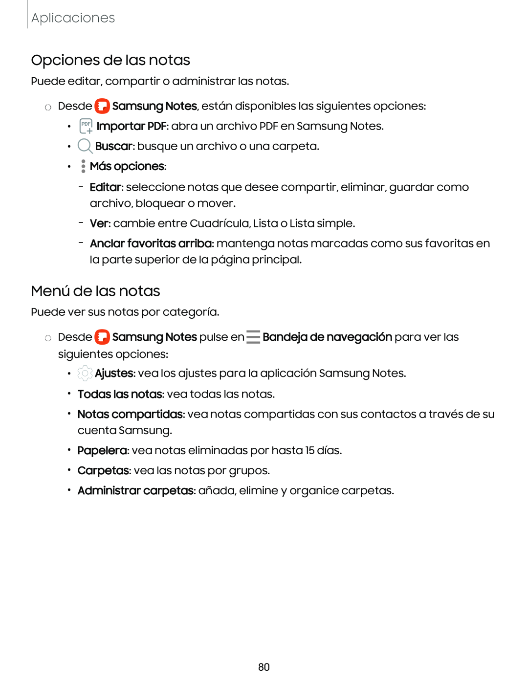 Menú de las notas Galaxy Tab A7 Lite Spectrum Mobile