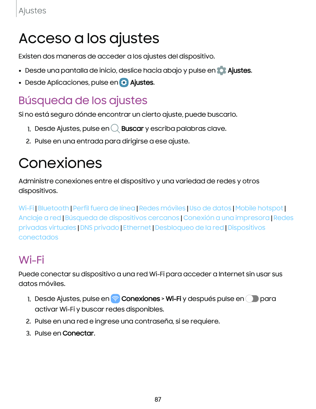 Búsqueda de los ajustes Wi-Fi