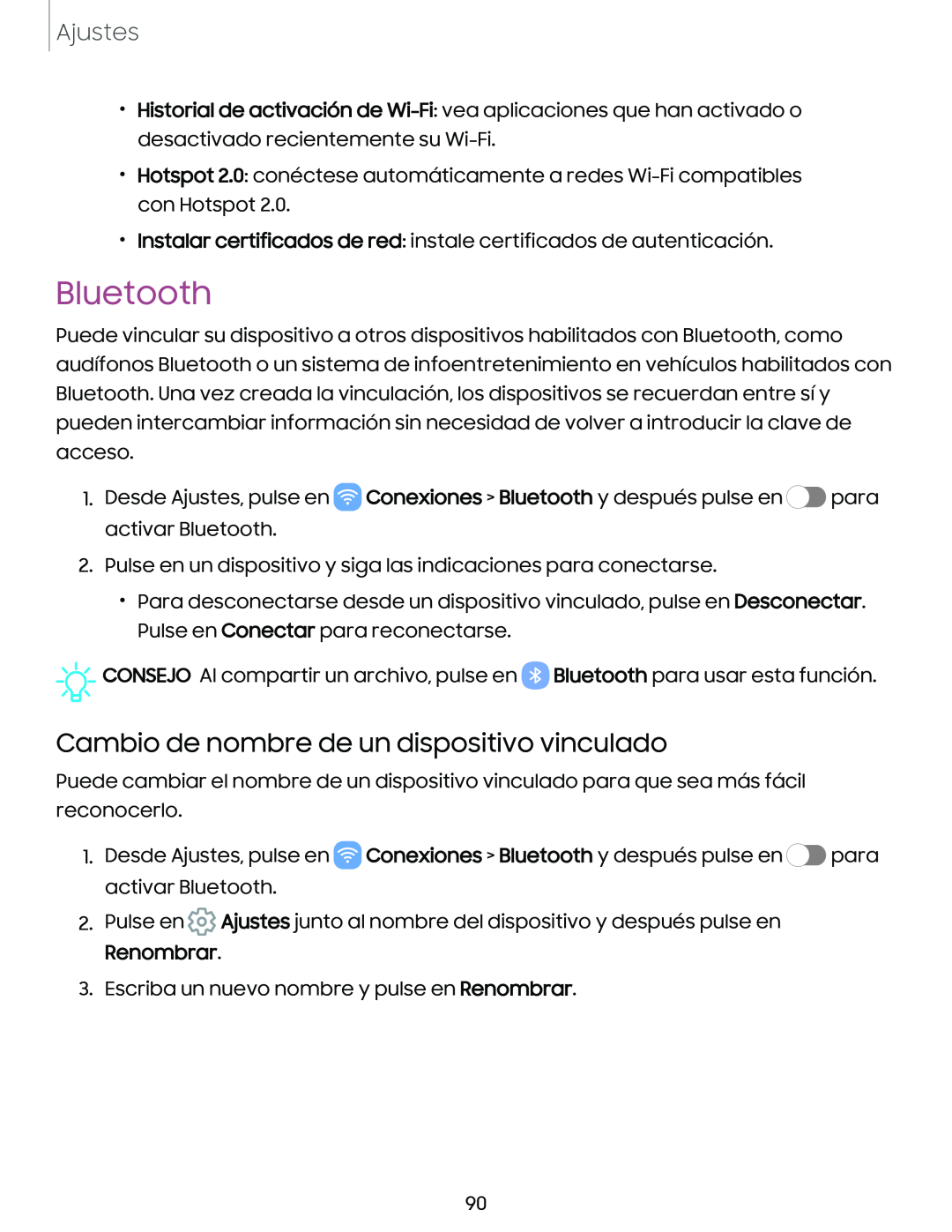 Cambio de nombre de un dispositivo vinculado Bluetooth