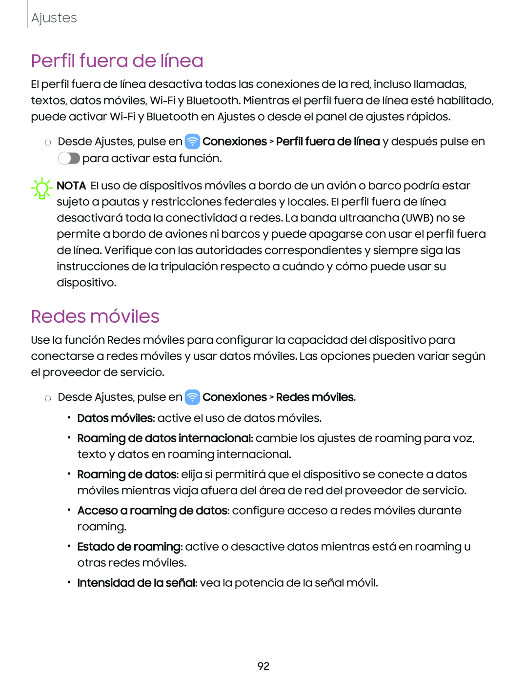 Perfil fuera de línea Redes móviles