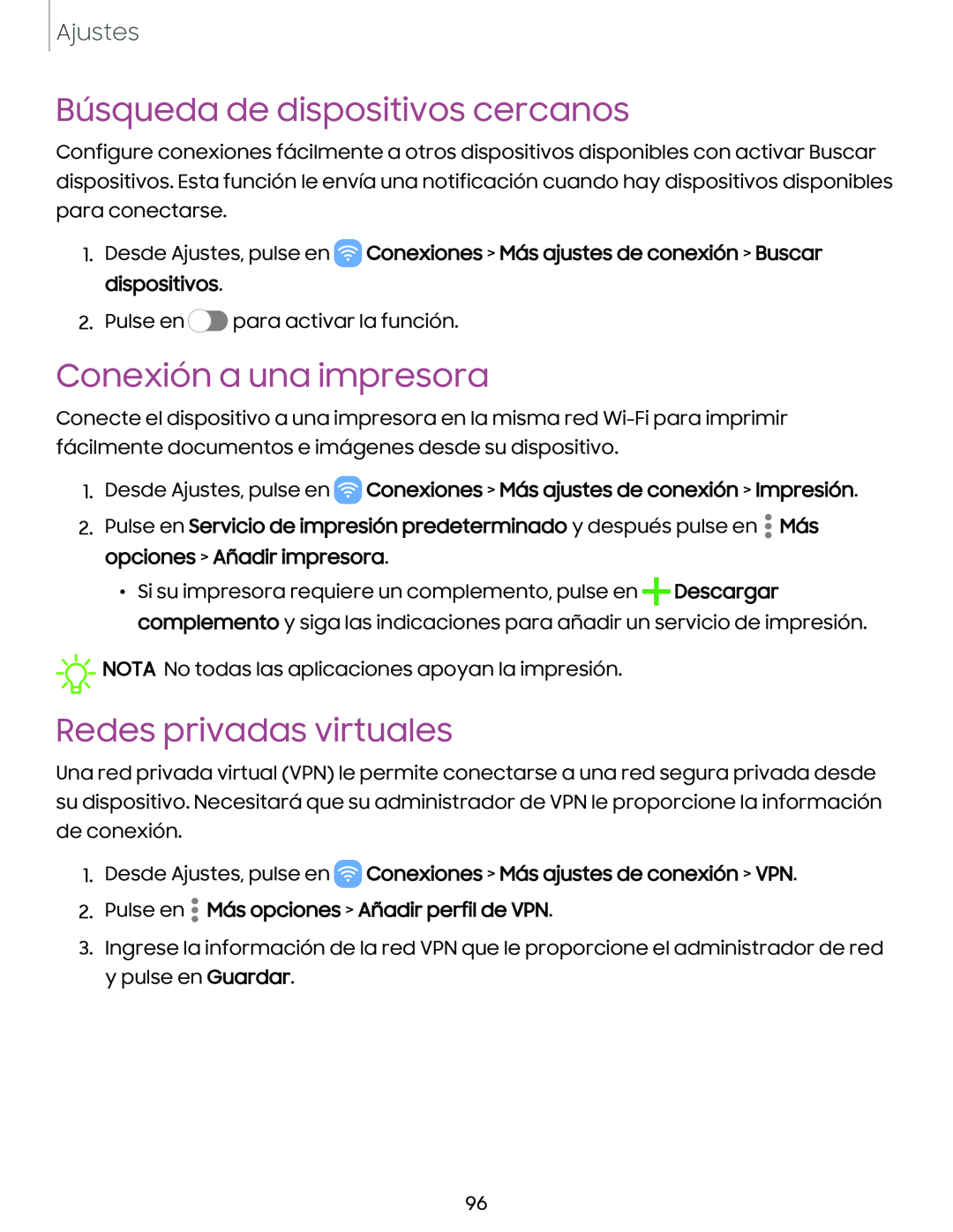 Búsqueda de dispositivos cercanos Conexión a una impresora