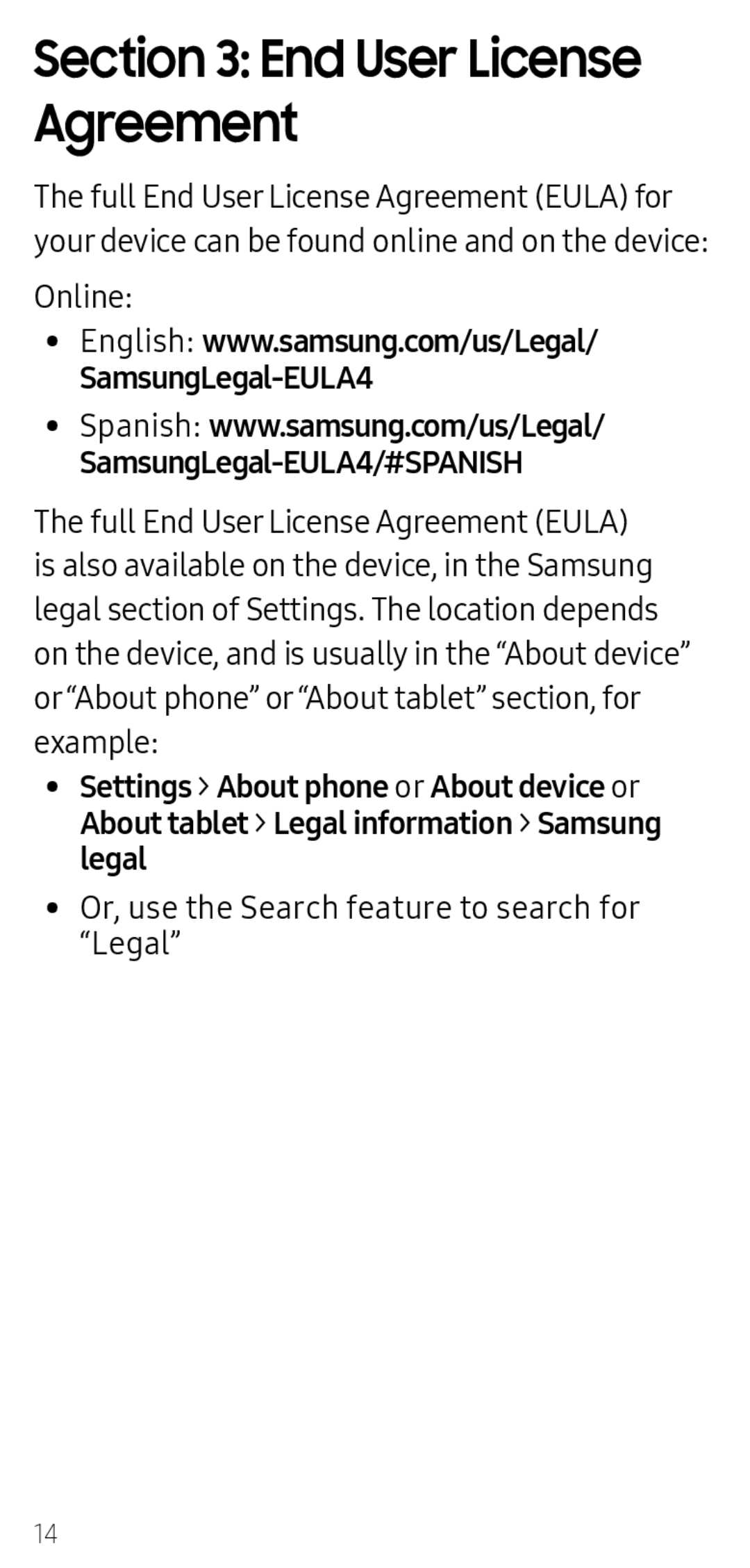 Section 3: End User License Agreement Galaxy S10e Spectrum Mobile