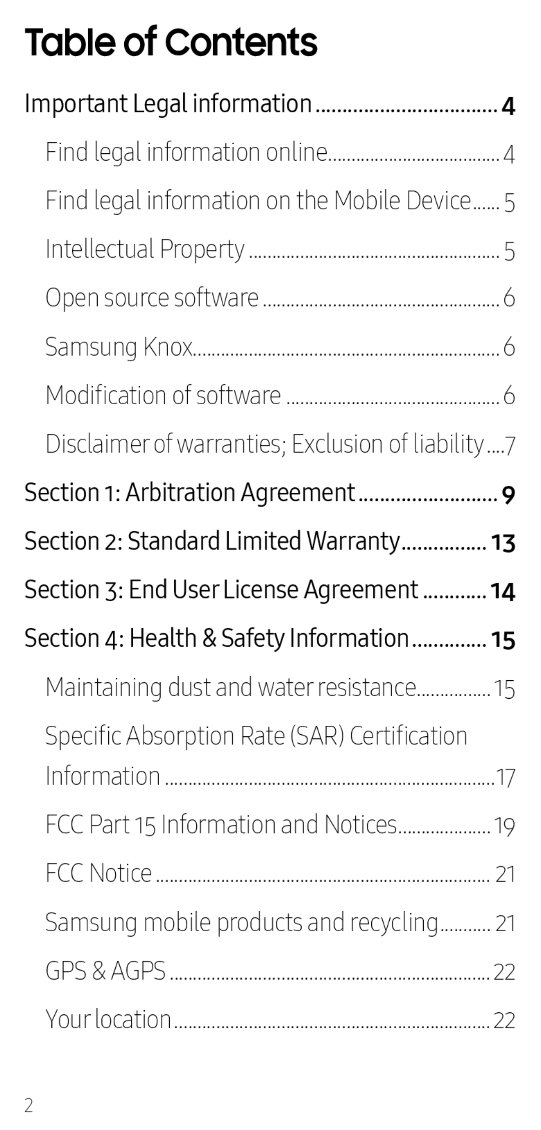 Table of Contents Galaxy S10e Spectrum Mobile
