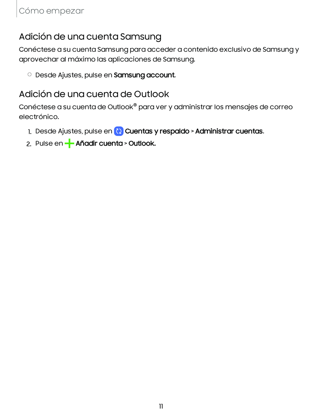 Adición de una cuenta Samsung Adición de una cuenta de Outlook
