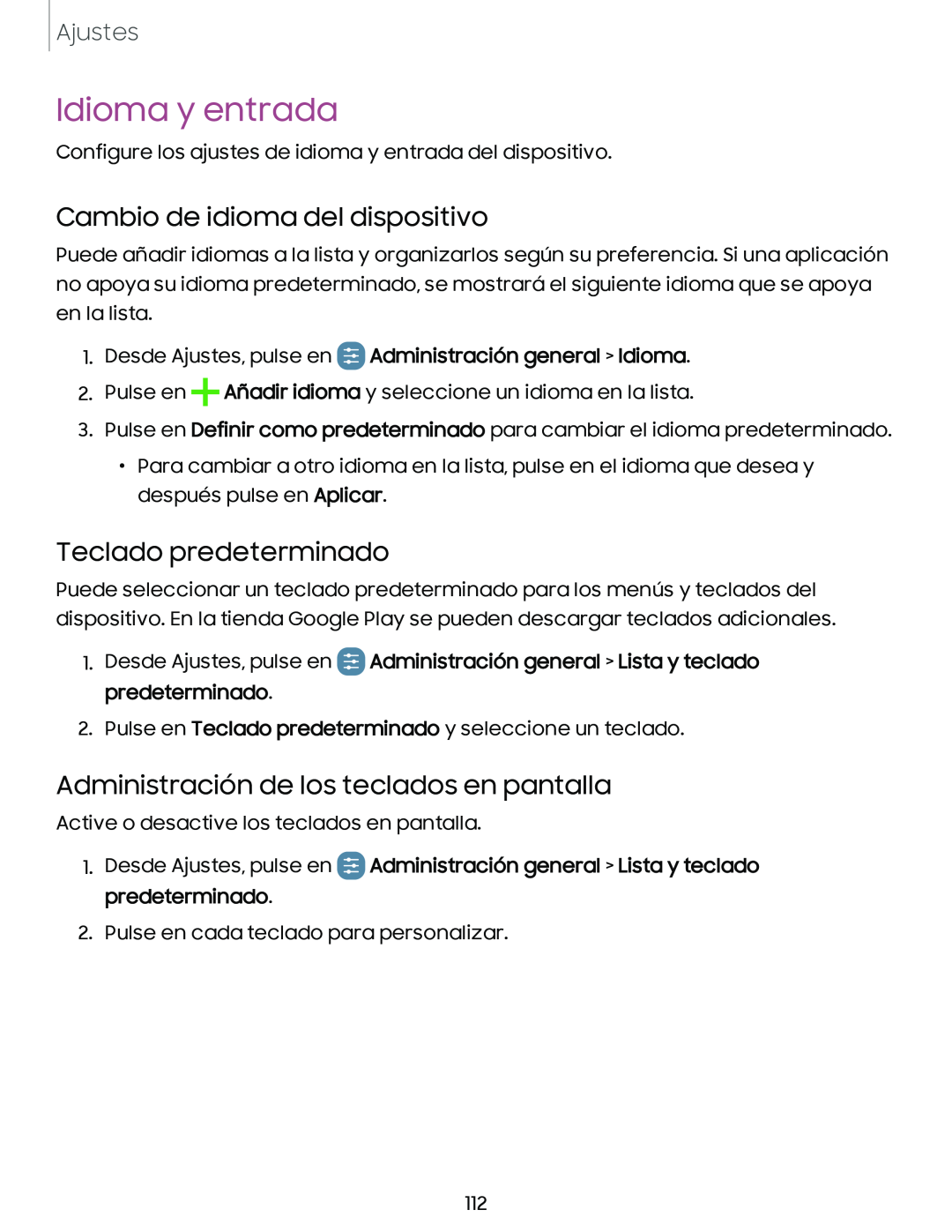 Cambio de idioma del dispositivo Teclado predeterminado