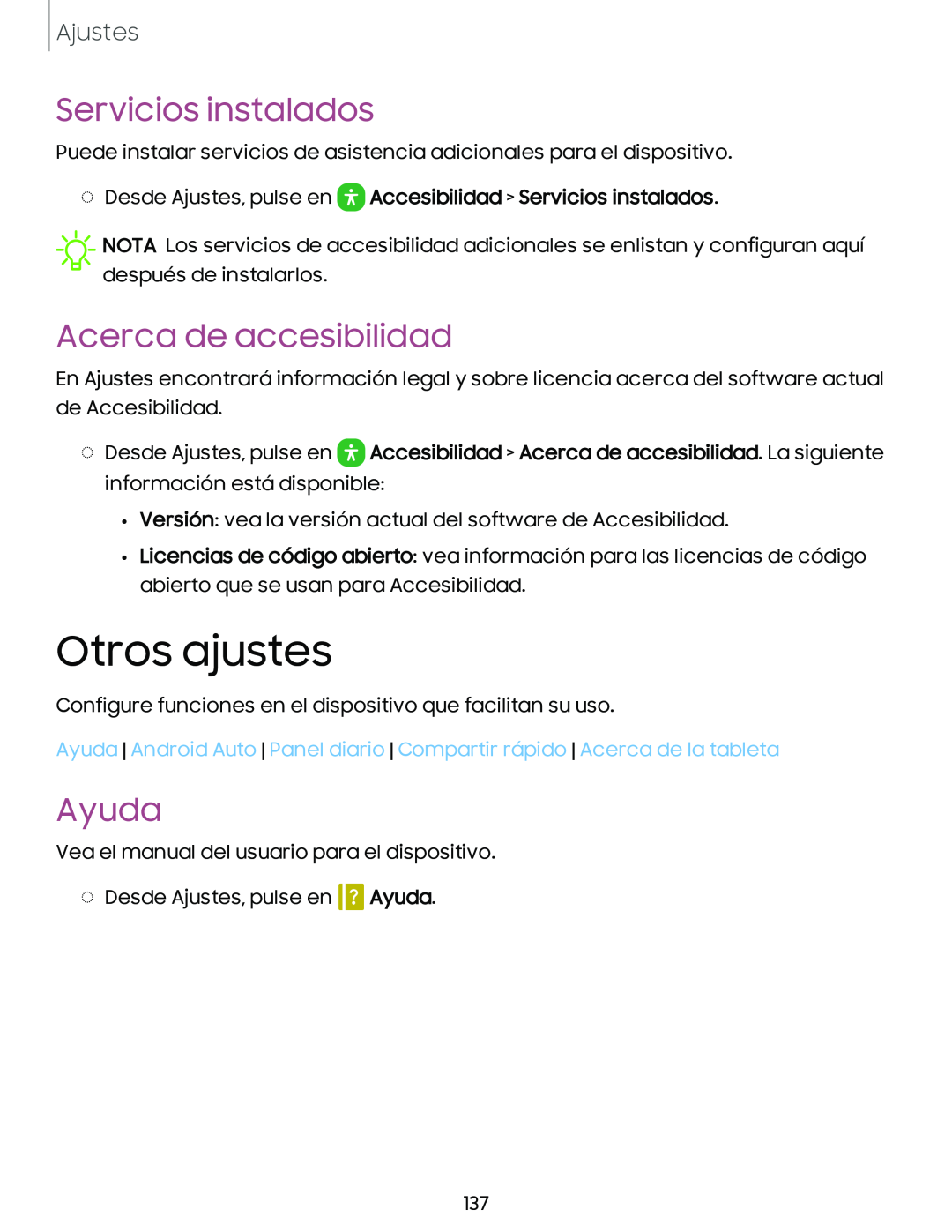 Servicios instalados Acerca de accesibilidad