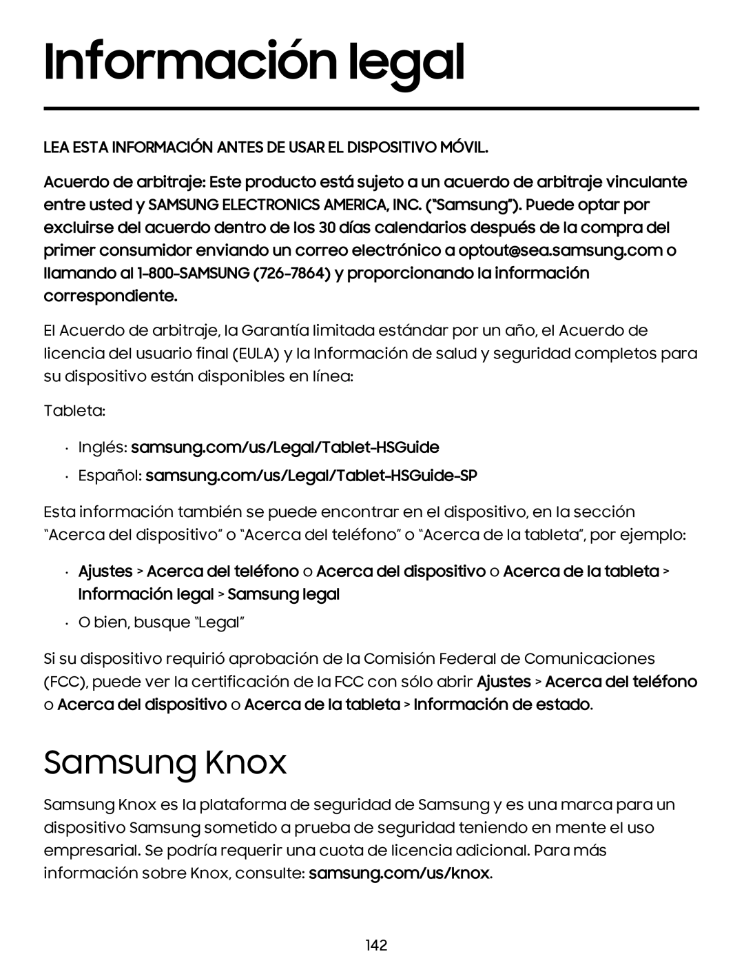 Samsung Knox Información legal