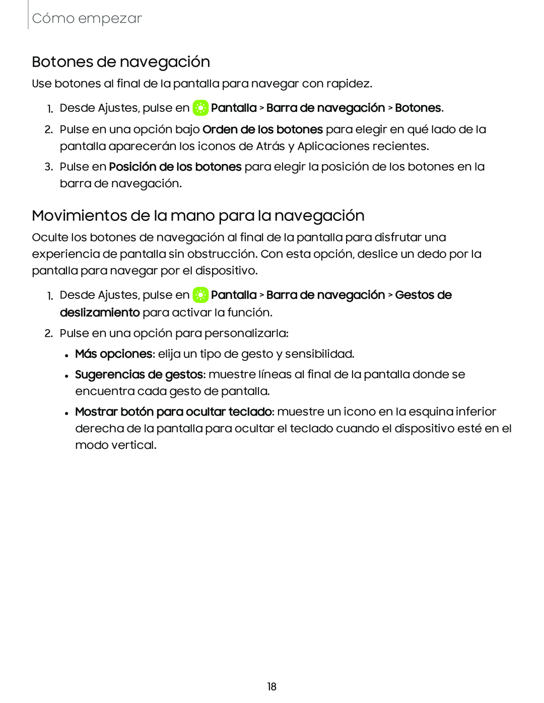 Botones de navegación Movimientos de la mano para la navegación