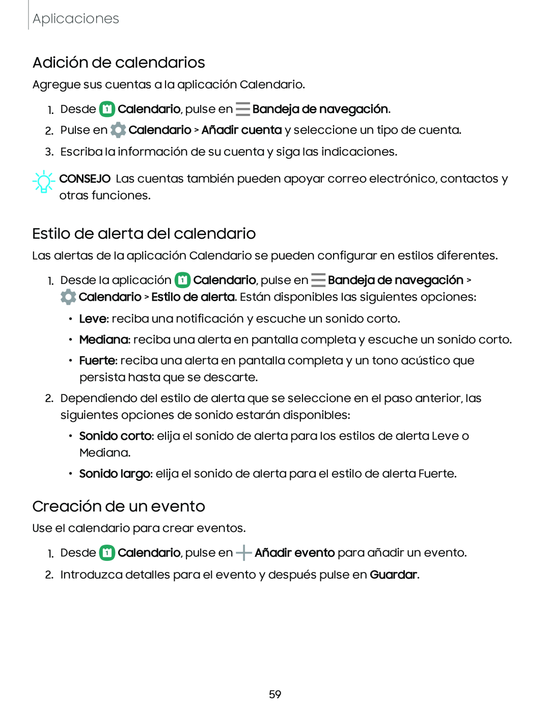 Adición de calendarios Estilo de alerta del calendario