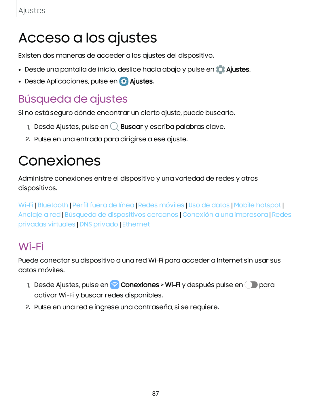 Búsqueda de ajustes Galaxy Tab A 8.4 T-Mobile