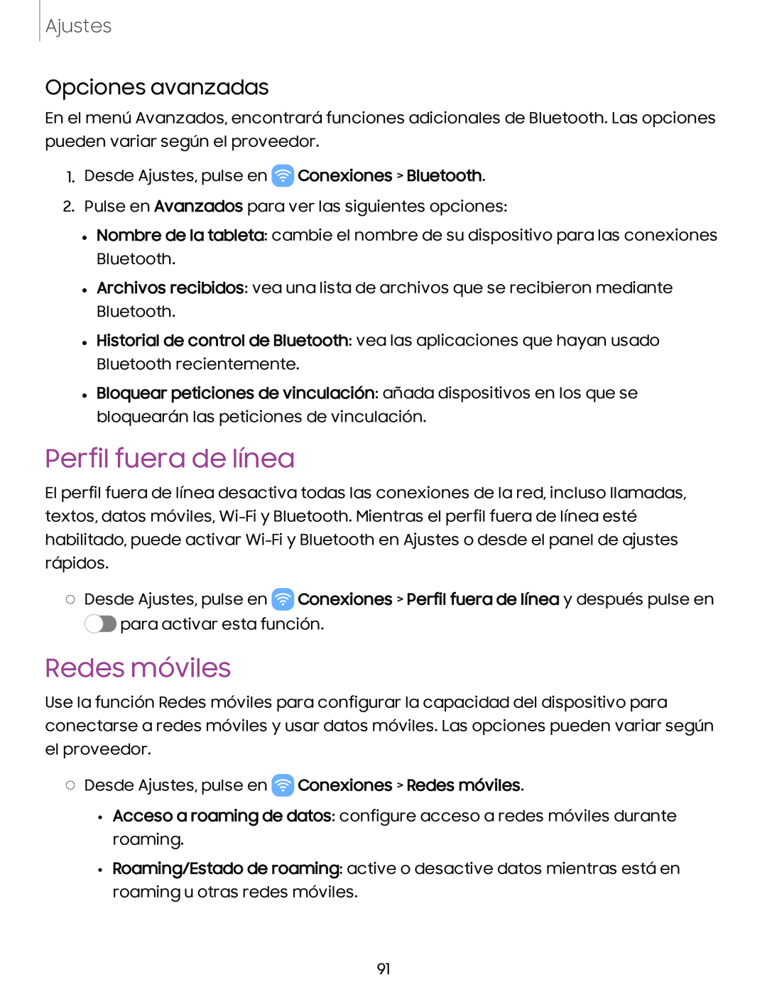 Opciones avanzadas Perfil fuera de línea