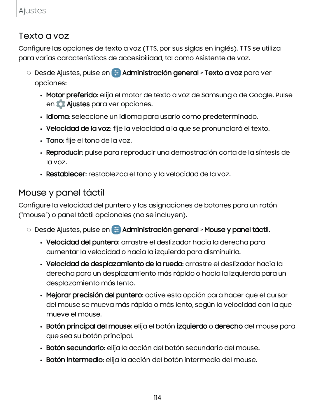 Texto a voz Mouse y panel táctil