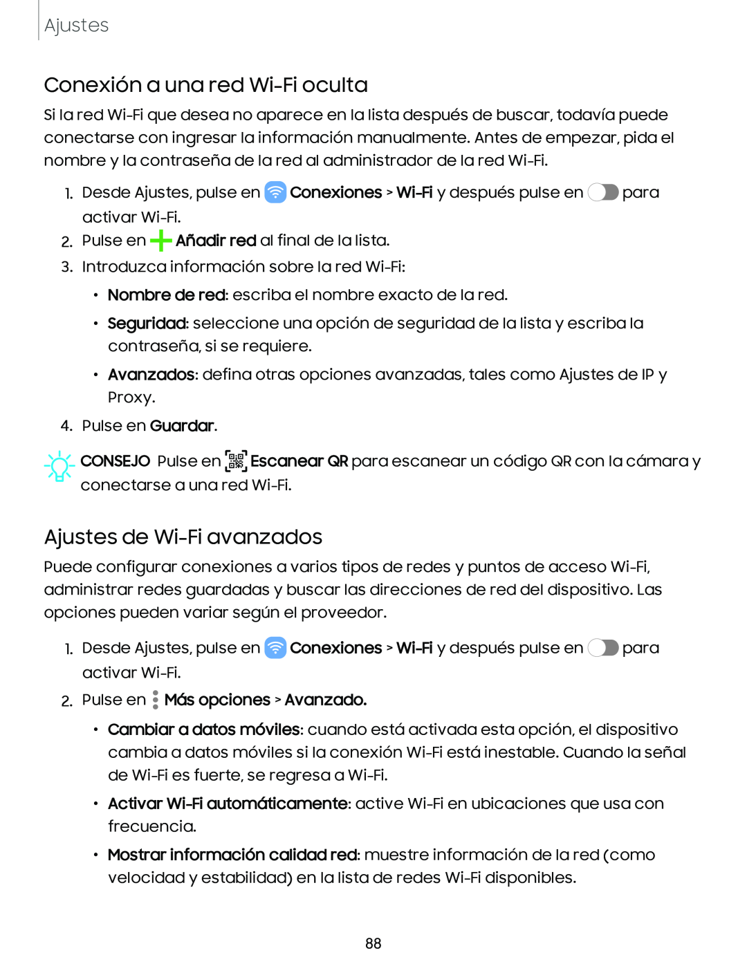 Conexión a una red Wi-Fioculta Ajustes de Wi-Fiavanzados