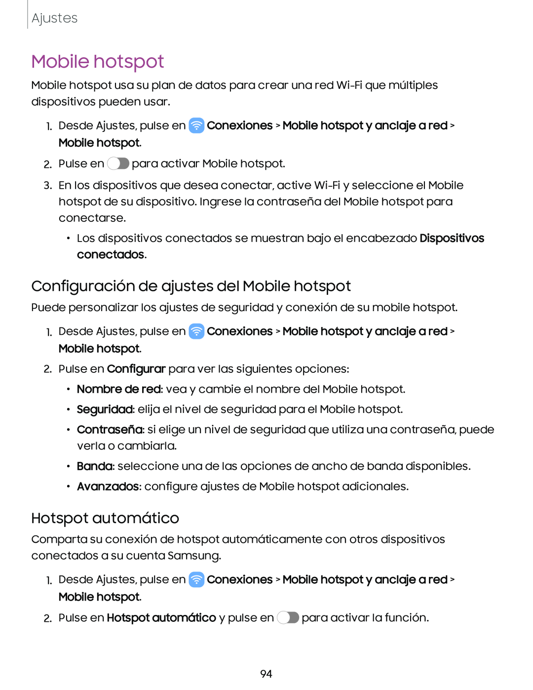 Configuración de ajustes del Mobile hotspot Hotspot automático