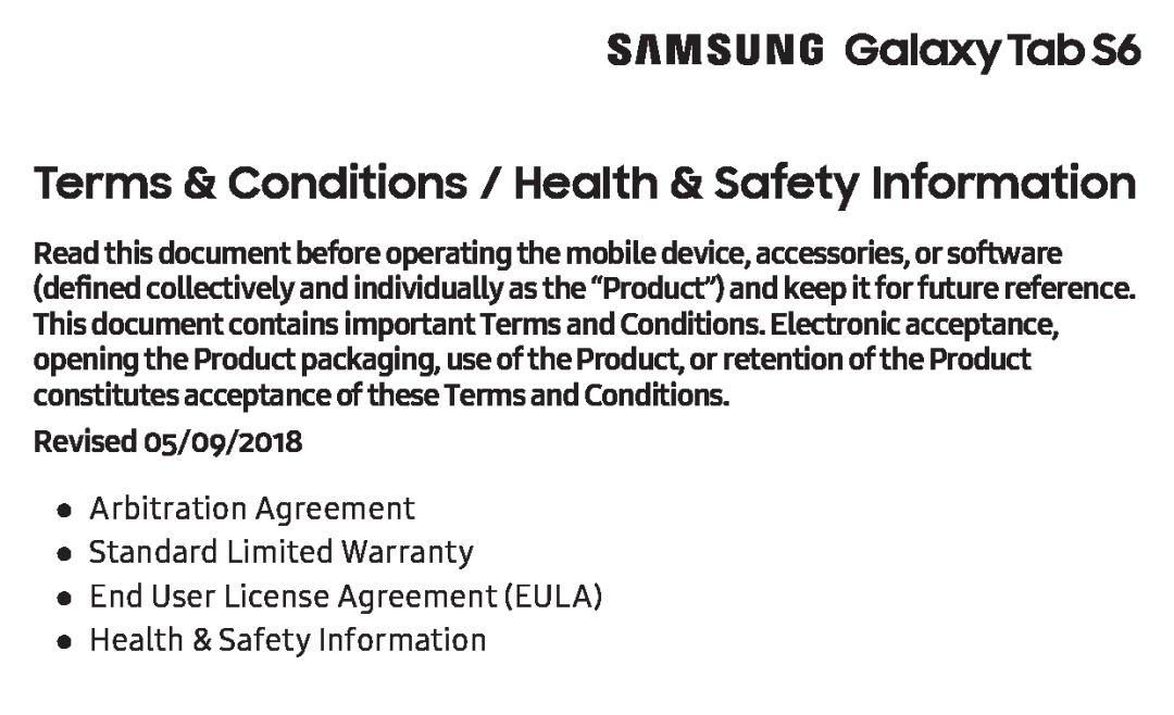 Revised 05/09/2018 Galaxy Tab S6 Wi-Fi