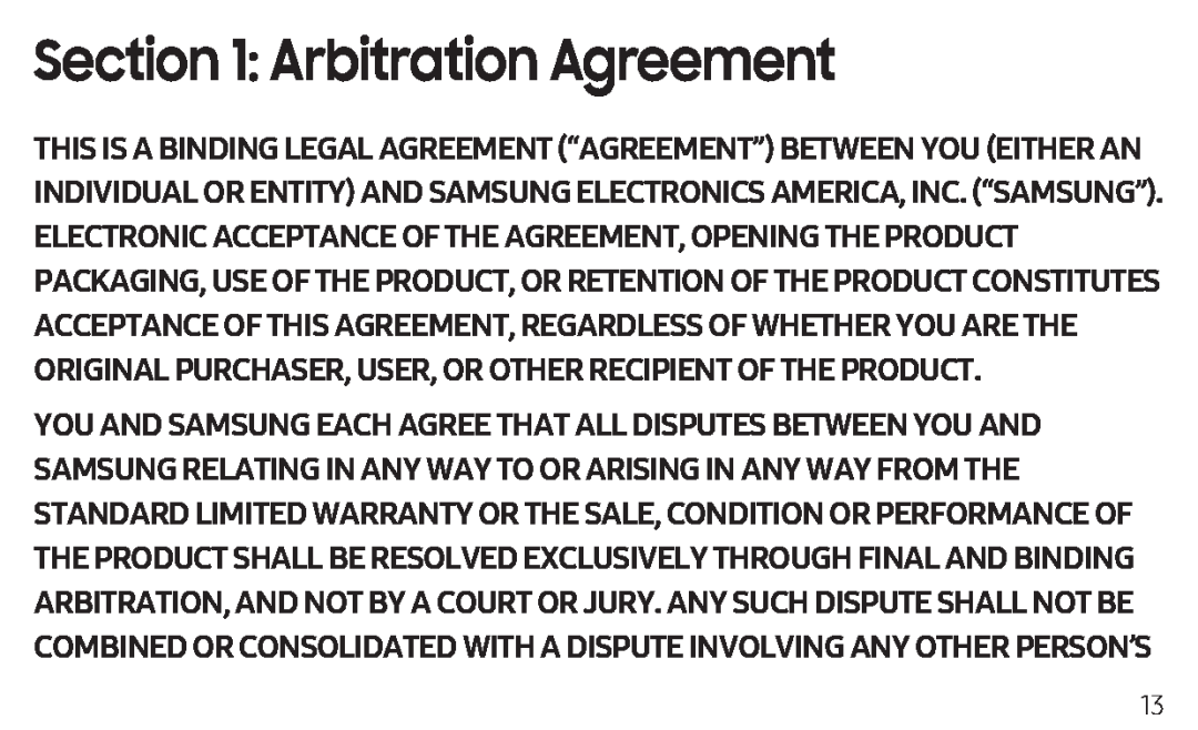 Section 1: Arbitration Agreement Galaxy Tab S6 Wi-Fi