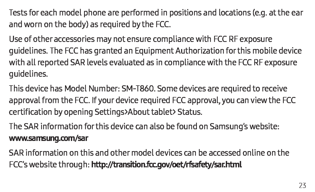 http://transition.fcc.gov/oet/rfsafety/sar.html Galaxy Tab S6 Wi-Fi