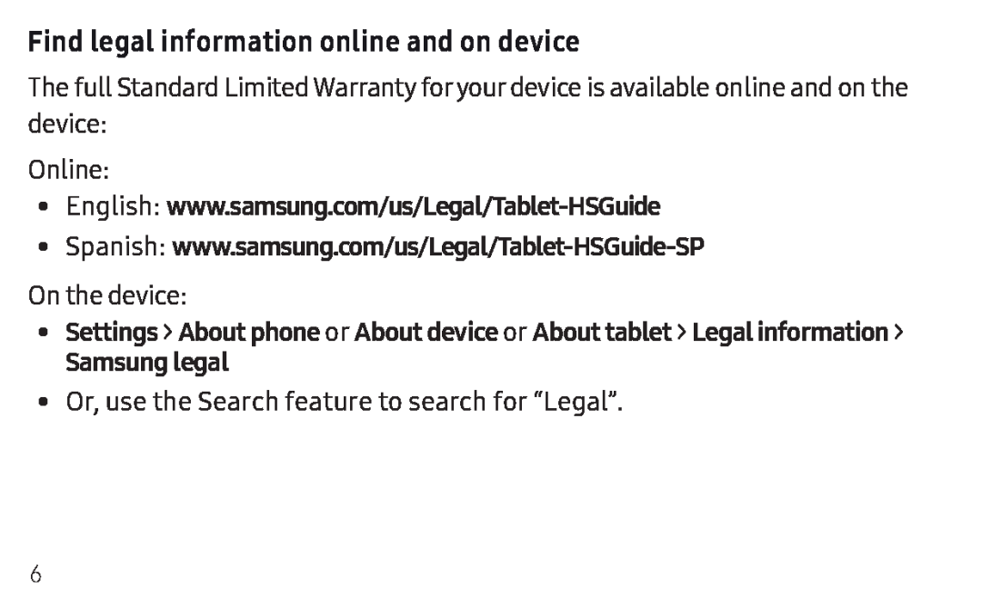 Find legal information online and on device Galaxy Tab S6 Wi-Fi