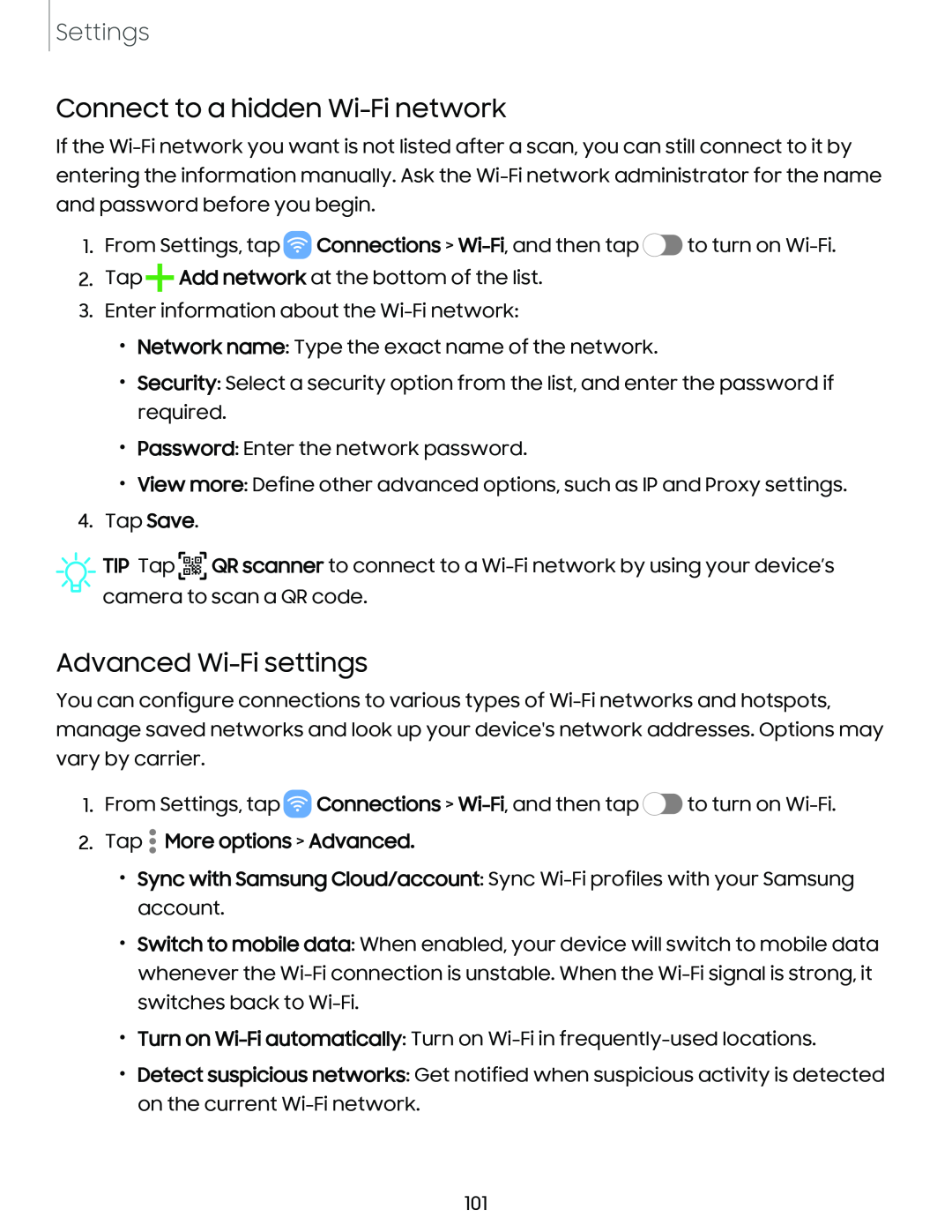 Connect to a hidden Wi-Finetwork Advanced Wi-Fisettings