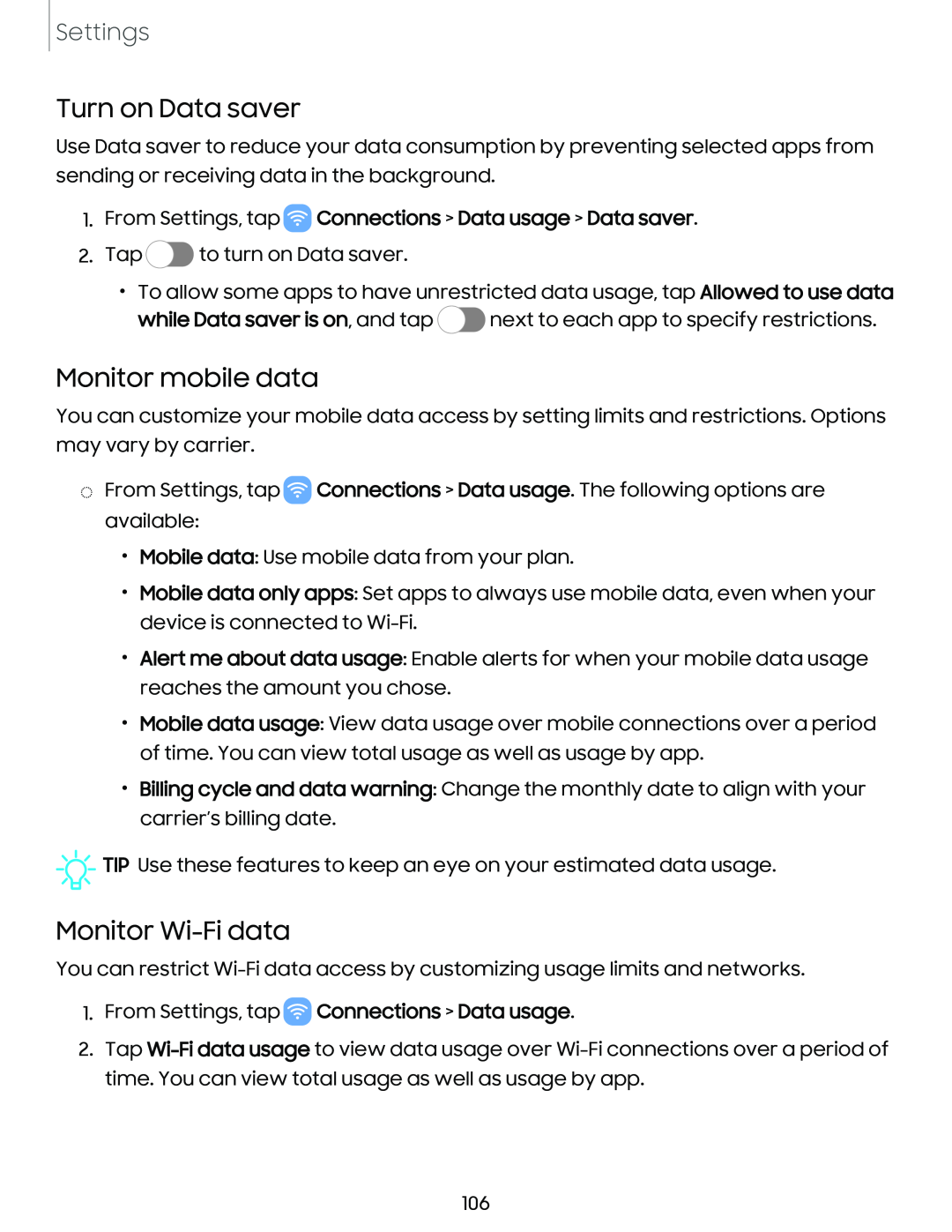 Monitor mobile data Galaxy Tab S6 T-Mobile