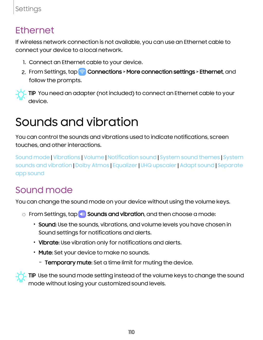 Sounds and vibration Galaxy Tab S6 T-Mobile