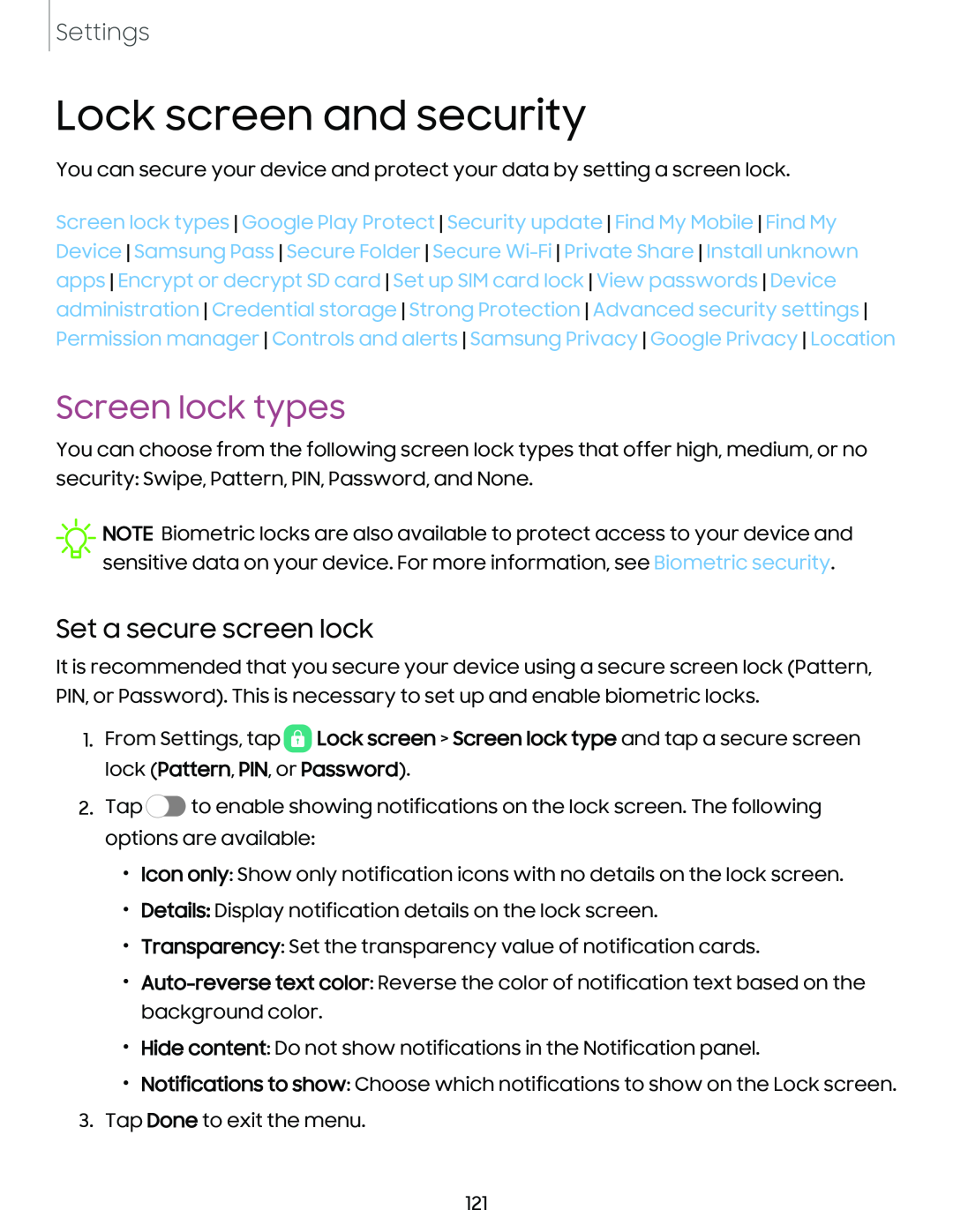 Set a secure screen lock Screen lock types