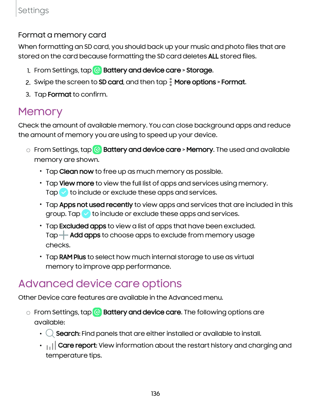 Format a memory card Memory