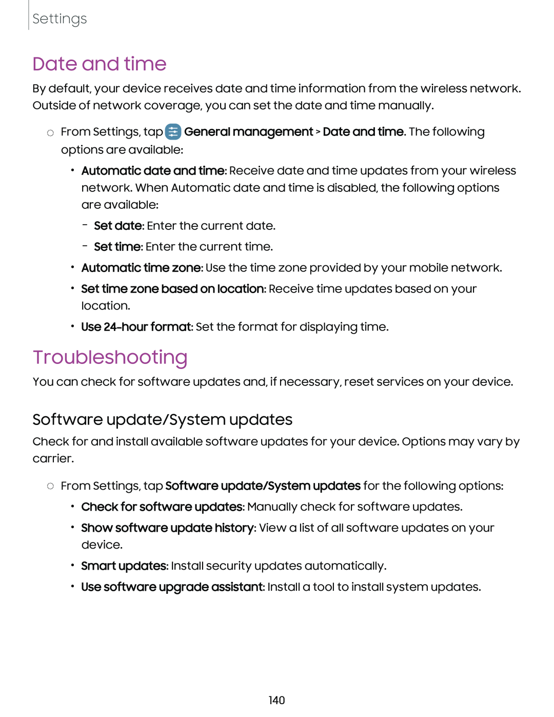 Software update/System updates Date and time